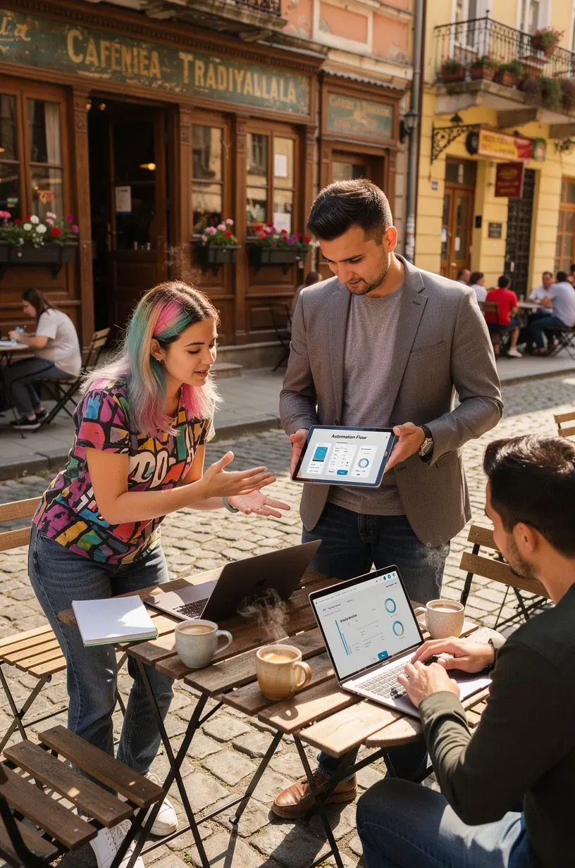 Persoană analizând date pe un laptop pentru a implementa soluții practice de automatizare în mediul profesional.